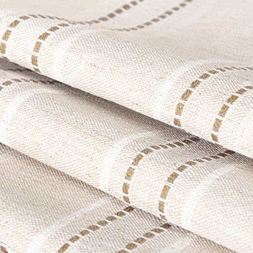 AELS 18x18 Decorative Farmhouse Linen Throw Pillow Covers, Boho Textured Pillow Case, Set of 2, Beige with White & Brown Stitch Yarn Dyed Stripe Cushion Cover for Sofa Couch Living Room (Cover ONLY)