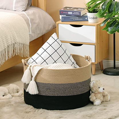 Cotton XL Woven Storage Basket (Jute/Black)