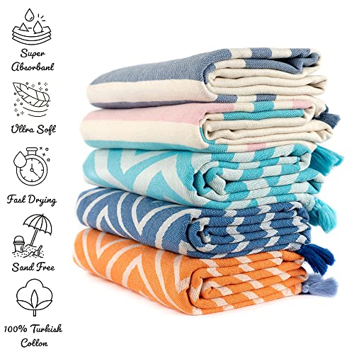 Orange Zigzag XL Beach Towel, 100% Turkish Cotton - Sand Resistant, Quick Dry