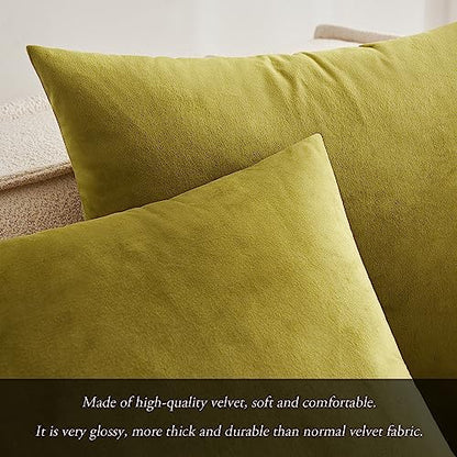 MIULEE Pack of 2 Olive Velvet Throw Pillow Covers 18x18 Inch Soft Solid Decorative Square Set Cushion Cases for Spring Couch Sofa Bedroom