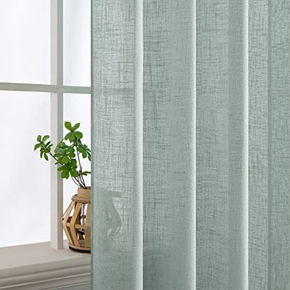 MIULEE Sea Green Linen Curtains 84 Inch Length for Bedroom Living Room, Soft Thick Linen Textured Window Drapes Semi Sheer Light Filtering Back Tab Rod Pocket Burlap Look Aqua Decor, 2 Panels
