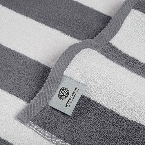 XL Cabana Stripe Cotton Beach Towel Large - Grey - Luxury Plush Thick Hotel Swim Pool Towels - 2 Pack