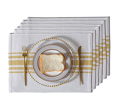 Placemats Set of 6 for Dining Table, Woven Cloth Place Mats for Kitchen Tabletop Décor, Handcrafted Machine Washable Cotton Table mats 13 x 19 Inch, Yellow and Beige
