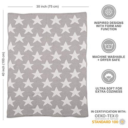 Grey Stars Chenille Soft Baby Blanket Reversible Premium Cozy Fabric