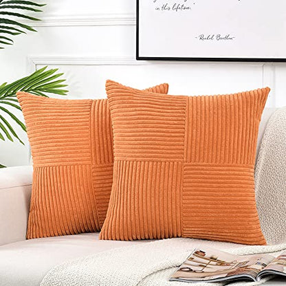 Fancy Homi 2 Packs Burnt Orange Decorative Throw Pillow Covers 18x18 Inch for Living Room Couch Bed Sofa, Farmhouse Boho Home Decor, Soft Corss Corduroy Patchwork Textured Accent Cushion Case 45x45 cm