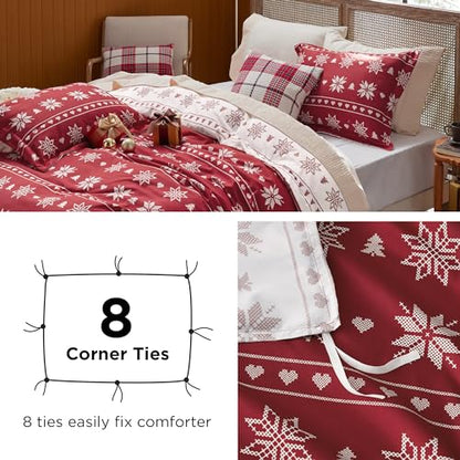 Bedsure Holiday Duvet Cover with Christmas Snowflakes - Queen Size Bedding Set with Duvet and 2 Pillow Shams (Snowflake Pattern)