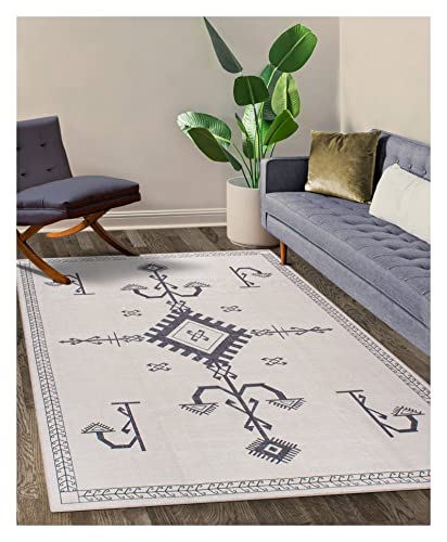 GLN Rugs Machine Washable Area Rug, Rugs for Living Room, Rugs for Bedroom, Bathroom Rug, Kitchen Rug, Printed Vintage Rug, Home Decor Traditional Carpet (Black/Cream, 3' x 5'2")