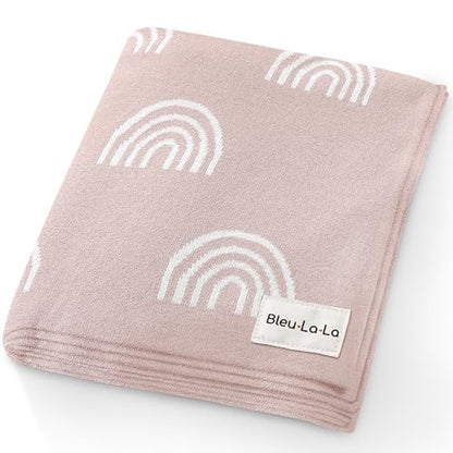 Pink Rainbow Knit Receiving Unisex Baby Blanket - Buttery Soft