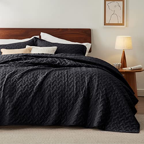 Bedsure Queen Quilt Bedding Set - Lightweight Summer Quilt Full/Queen - Black Bedspreads Queen Size - Bedding Coverlets for All Seasons (Includes 1 Quilt, 2 Pillow Shams)