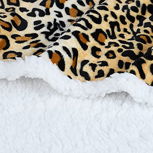 Cheetah Fleece Hooded Wearable Poncho Blanket with Pockets