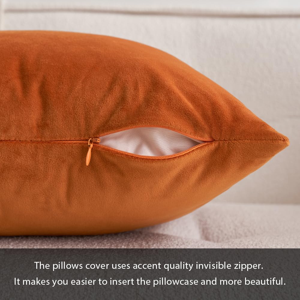MIULEE Pack of 2 Velvet Soft Solid Decorative Square Throw Pillow Covers Set Cushion Case for Sofa Bedroom Car 16x16 Inch 40x40 Cm Orange