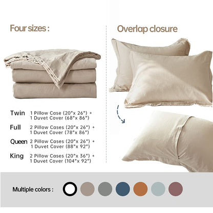 Beige King Size French Linen Duvet Cover Set