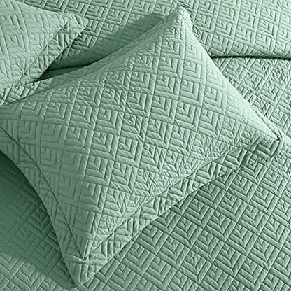 EXQ Home Quilt Set Full/Queen Size Light Green 3 Piece,Lightweight Soft Coverlet Modern Style Squares Pattern Bedspread Set for All Season(1 Quilt,2 Pillow Shams)
