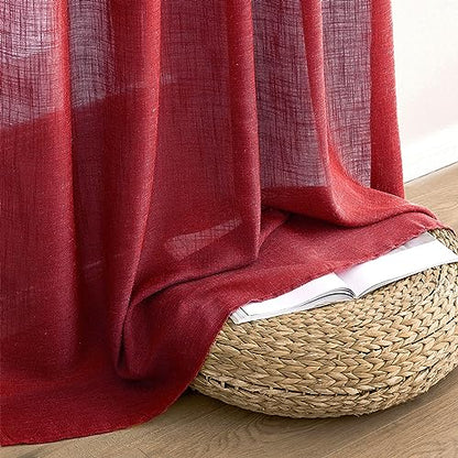 MIULEE Burgundy Red Linen Curtains 84 Inch Length for Bedroom Living Room, Soft Thick Linen Textured Window Drapes Semi Sheer Light Filtering Back Tab Rod Pocket Burlap Look Christmas Decor, 2 Panels