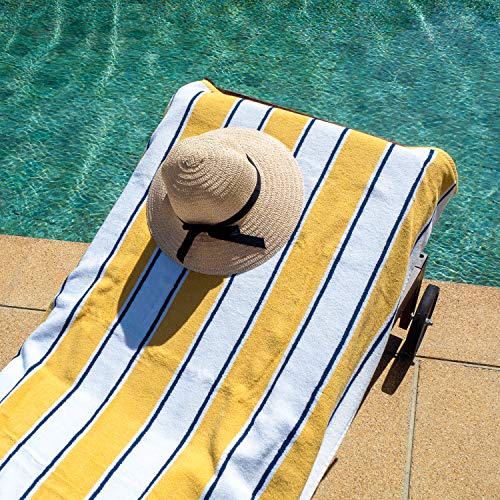 Yellow/Navy Oversized Beach Towel - 100% Ring Spun Cotton, 600 GSM Soft Quick Dry