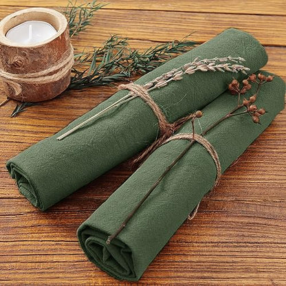 Socomi Cotton Linen Napkins Bulk 17"x17" Stonewashed Cloth Dinner Napkins Olive Greenic Thick Table Napkins for Fall Thanksgiving Christmas Party Wedding Decoration (Set of 6, Olive Green)