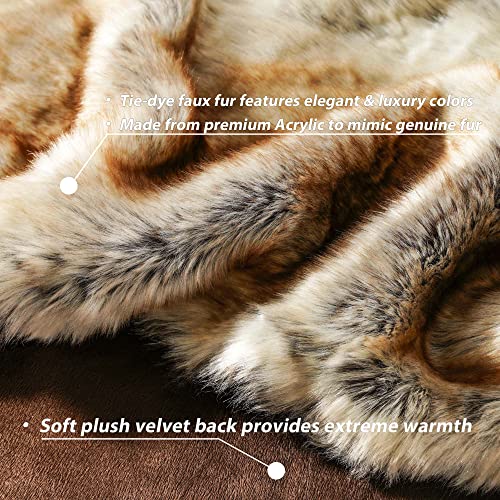 Brown Luxury Faux Fur Throw Blanket, 50"x60"