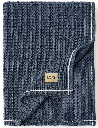UGG Luna Cotton Lightweight Throw Blanket for Couch or Bed- 70x50-Inch, Navy Blue
