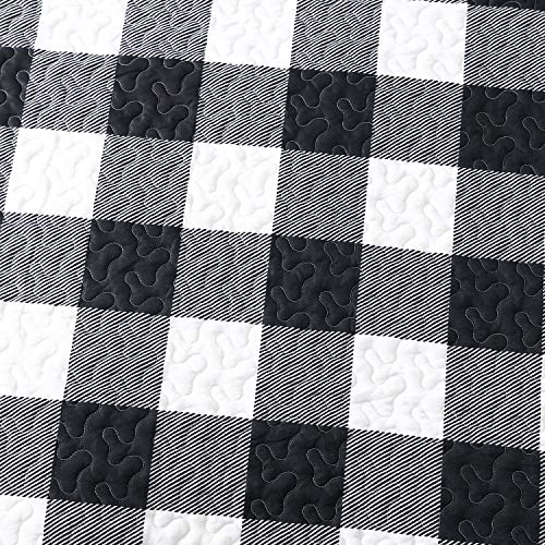 EXQ Home Quilt Set Full/Queen Size 3 Piece,Lightweight Microfiber Coverlet Modern Style Black and White Squares Pattern Bedspread Set(1 Quilt,2 Pillow Shams)