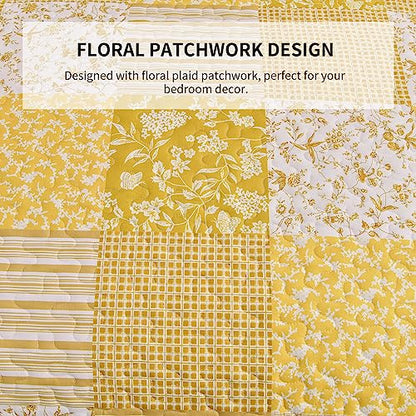 Yellow Boho Quilt Set Yellow Floral Quilt Set - Yellow Square Quilt Set with 2 Pillowcases