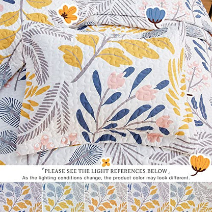 EXQ Home Quilt Set Full Queen Size Print 3 Piece,Lightweight Soft Coverlet Modern Style Colored Leaves Pattern Bedspread Set(1 Quilt,2 Pillow Shams)