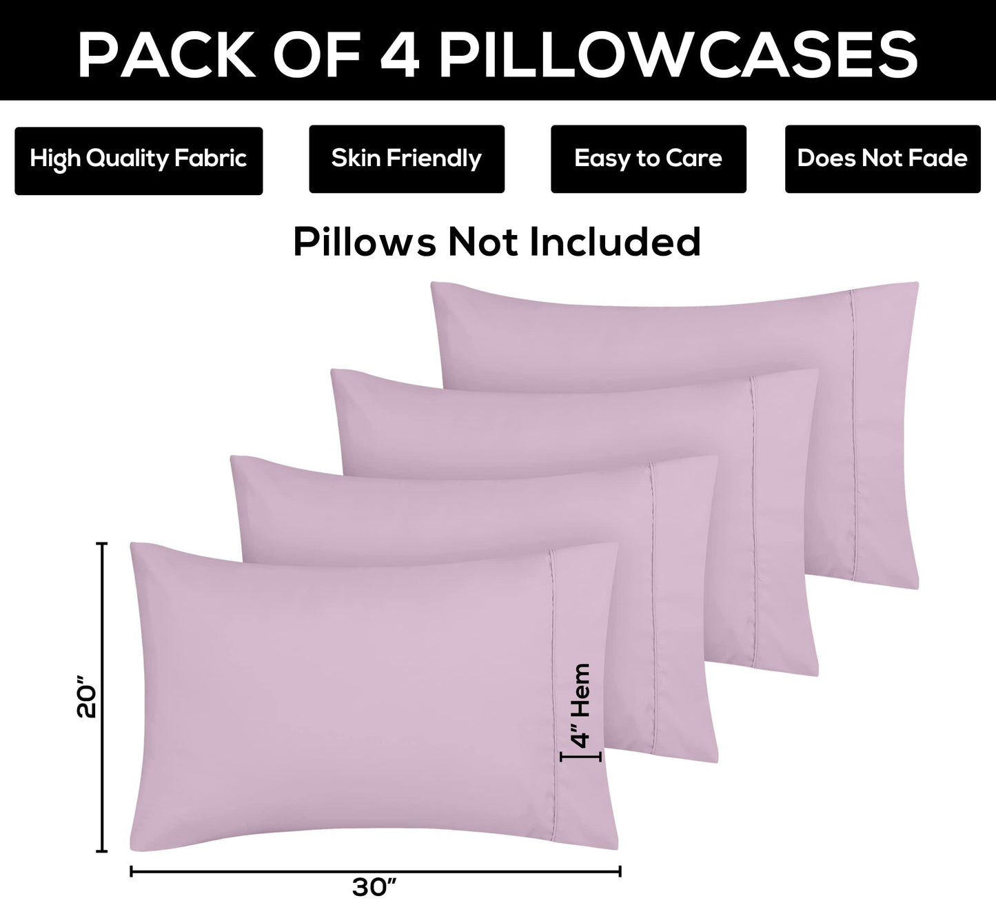 Utopia Bedding Queen Pillow Cases - 4 Pack - Envelope Closure - Soft Brushed Microfiber Fabric - Shrinkage and Fade Resistant Pillow Cases Queen Size 20 X 30 Inches (Queen, Lavender)