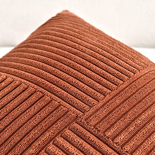 Fancy Homi 2 Packs Rust Boho Decorative Throw Pillow Covers 18x18 Inch for Couch Bed Sofa, Farmhouse Fall Home Decor, Soft Corss Corduroy Patchwork Textured Terracotta Accent Cushion Case 45x45 cm