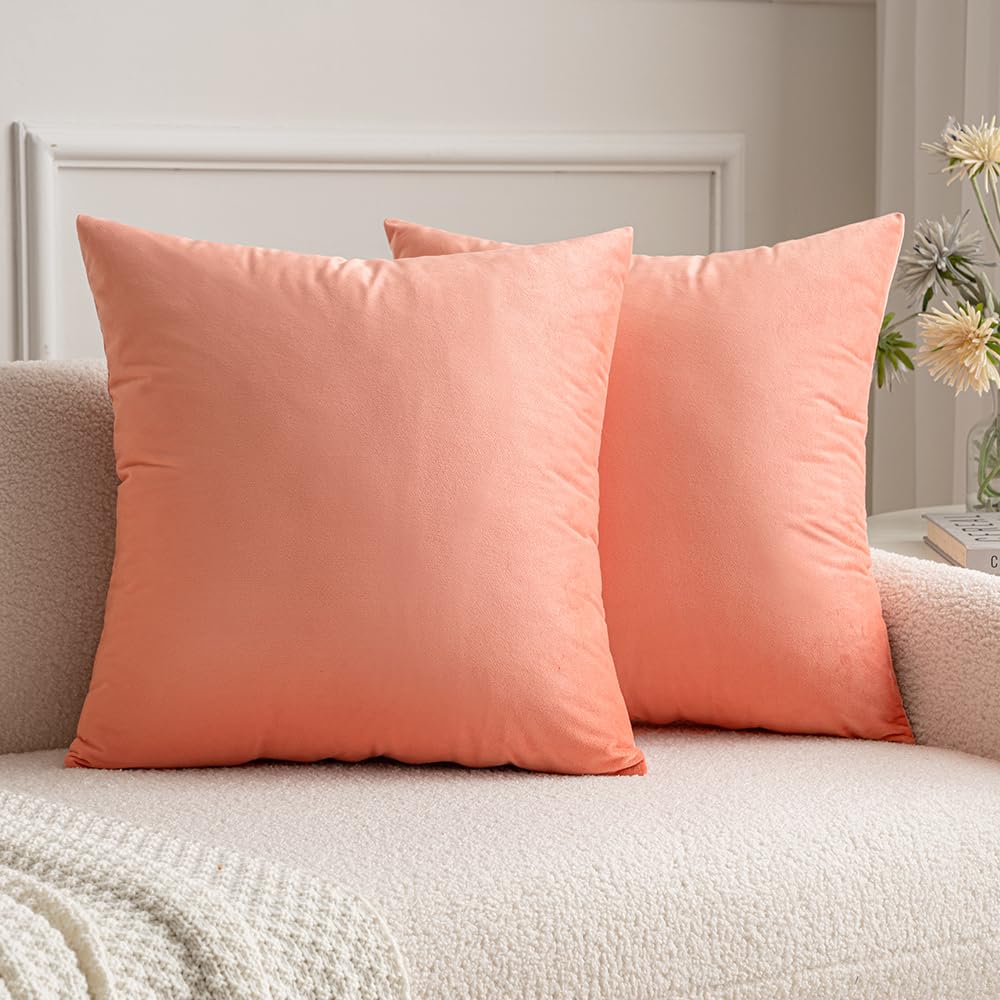 MIULEE Pack of 2, Velvet Soft Solid Decorative Square Throw Pillow Covers Set Cushion Cases Pillowcases for Spring Sofa Bedroom 18x18 Inch Coral Red