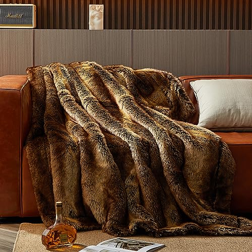 Luxury Faux Wolf Fur Throw Blanket