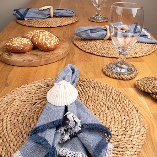 KAZI Essentials Boho Round Woven Placemats – Set of 6, Natural Wicker Cattail Placemats, Braided Heat Resistant Non-Slip Weave, Eco-Friendly Handmade by African Artisans (13" Round, Natural Cattail)