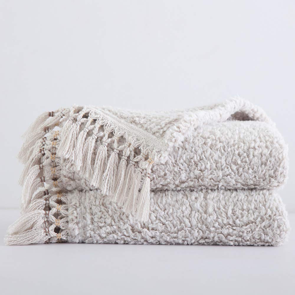 Tassled Off White Ultra Soft Fleece Sherpa Blanket King Size
