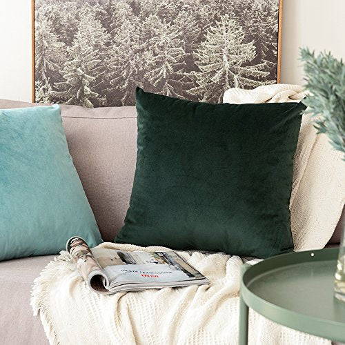 MIULEE Pack of 2, Velvet Soft Solid Decorative Square Throw Pillow Covers Set Cushion Case for Spring Sofa Bedroom Car 18x18 Inch 45x45 Cm Aqua Green