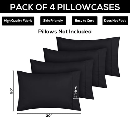 Utopia Bedding Queen Pillow Cases - 4 Pack - Envelope Closure - Soft Brushed Microfiber Fabric - Shrinkage and Fade Resistant Pillow Cases Queen Size 20 X 30 Inches (Queen, Black)