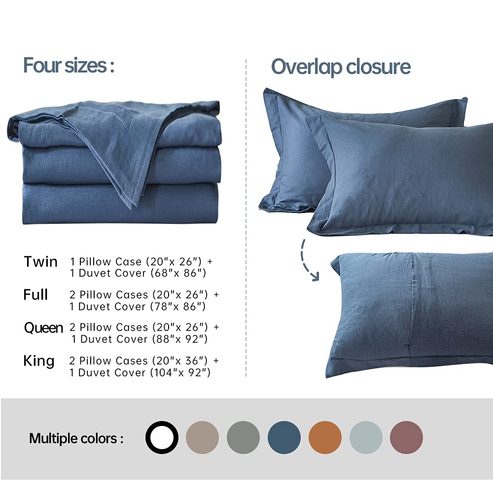 Navy Blue King Size French Linen Duvet Cover Set