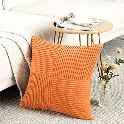 Fancy Homi 2 Packs Burnt Orange Decorative Throw Pillow Covers 18x18 Inch for Living Room Couch Bed Sofa, Farmhouse Boho Home Decor, Soft Corss Corduroy Patchwork Textured Accent Cushion Case 45x45 cm