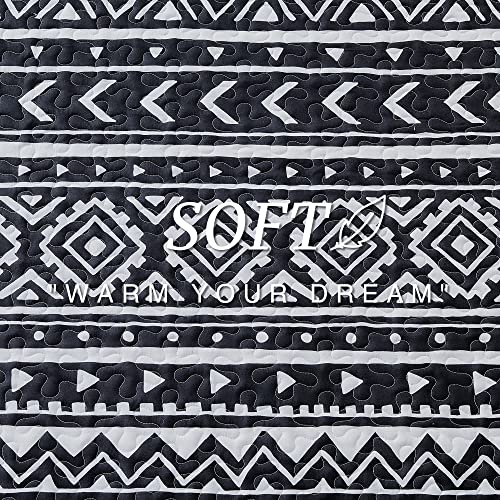 EXQ Home Quilt Set Full Queen Size Print 3 Piece,Lightweight Soft Coverlet Modern Style Black Boho Pattern Bedspread Set(1 Quilt,2 Pillow Shams)
