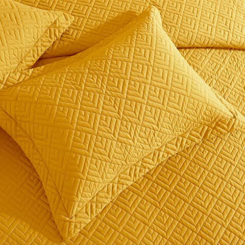 EXQ Home Quilt Set Full/Queen Size Yellow 3 Piece,Lightweight Soft Coverlet Modern Style Squares Pattern Bedspread Set for All Season(1 Quilt,2 Pillow Shams)
