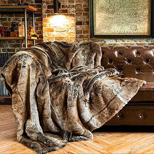 Brown Luxury Faux Fur Throw Blanket, 50"x60"