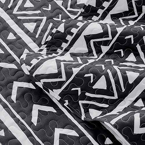 EXQ Home Quilt Set Full Queen Size Print 3 Piece,Lightweight Soft Coverlet Modern Style Black Boho Pattern Bedspread Set(1 Quilt,2 Pillow Shams)