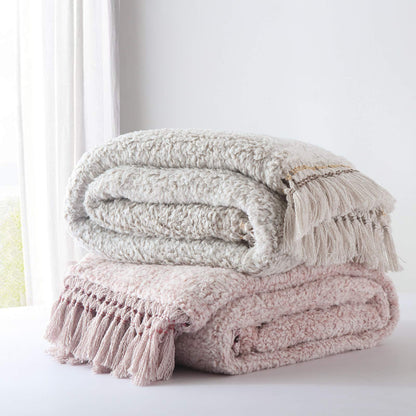 Tassled Ombre Taupe Ultra Soft Cozy Sherpa Throw Blanket
