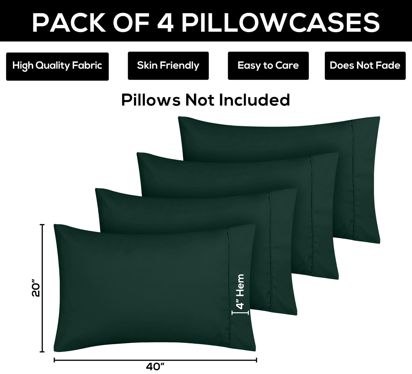 Utopia Bedding Queen Pillow Cases - 4 Pack - Envelope Closure - Soft Brushed Microfiber Fabric - Shrinkage and Fade Resistant Pillow Cases Queen Size 20 X 30 Inches (Queen, Emerald)