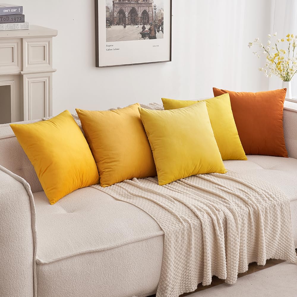 MIULEE Pack of 2 Velvet Soft Solid Decorative Square Throw Pillow Covers Set Cushion Case for Spring Sofa Bedroom Car 18x18 Inch 45x45 Cm Lemon Yellow