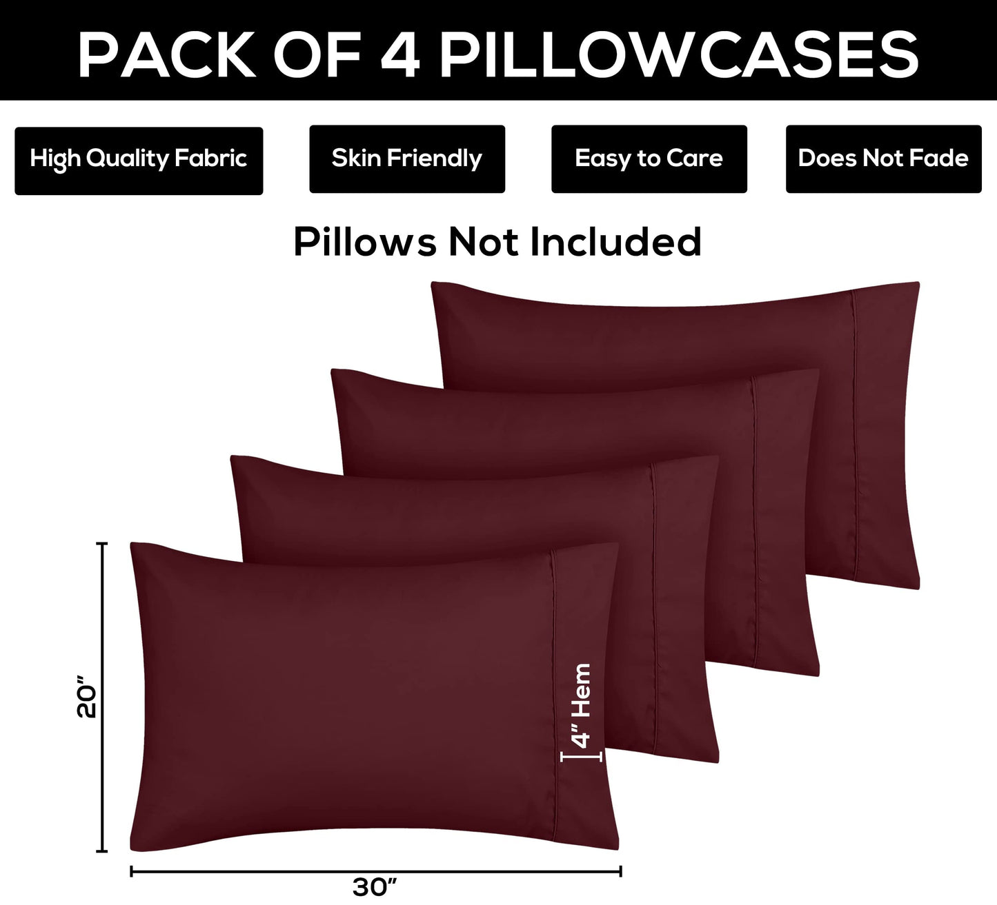 Utopia Bedding Queen Pillow Cases - 4 Pack - Envelope Closure - Soft Brushed Microfiber Fabric - Shrinkage and Fade Resistant Pillow Cases Queen Size 20 X 30 Inches (Queen, Burgundy/Red)