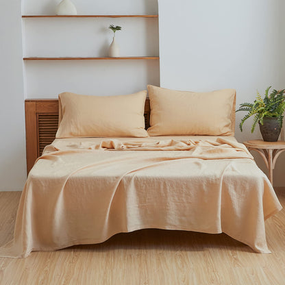 Flax King Size Washed Belgian Linen Bed Sheet Set