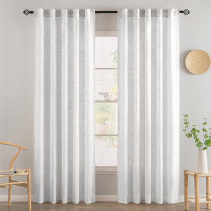 MIULEE White Linen Curtains 84 Inch Length for Bedroom Living Room, Soft Thick Linen Textured Window Drapes Semi Sheer Light Filtering Rod Pocket Back Tab Burlap Look Farmhouse Decor, 2 Panels