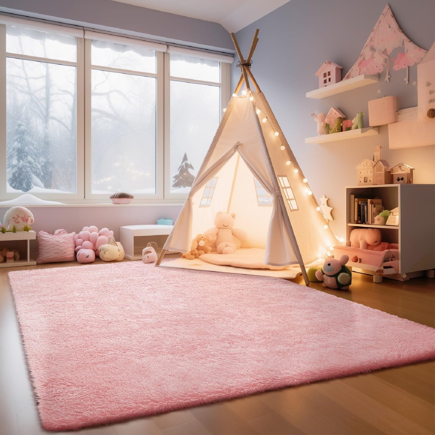 Ophanie Light Pink Area Rugs for Bedroom Girls, 4x6 Fluffy Fuzzy Furry Shag Carpet, Plush Soft Cute Kids Baby Shaggy Bedside Indoor Floor Rug for Teen Dorm Home Decor Aesthetic, Nursery