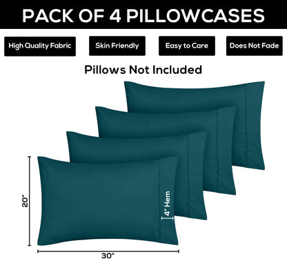 Utopia Bedding Queen Pillow Cases - 4 Pack - Envelope Closure - Soft Brushed Microfiber Fabric - Shrinkage and Fade Resistant Pillow Cases Queen Size 20 X 30 Inches (Queen, Teal)