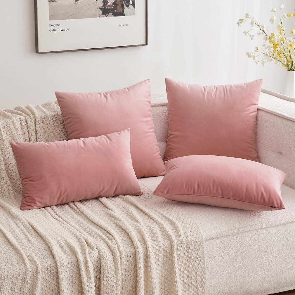 MIULEE Pack of 2 Velvet Soft Solid Decorative Square Throw Pillow Covers Set Cushion Case for Spring Sofa Bedroom Couch 18x18 Inch Dusty Pink