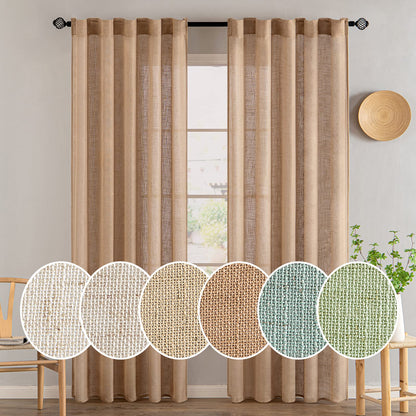 MIULEE Brown Linen Curtains 84 Inch Length for Bedroom Living Room, Soft Thick Linen Textured Window Drapes Semi Sheer Light Filtering Back Tab Rod Pocket Burlap Look Farmhouse Decor, 2 Panels