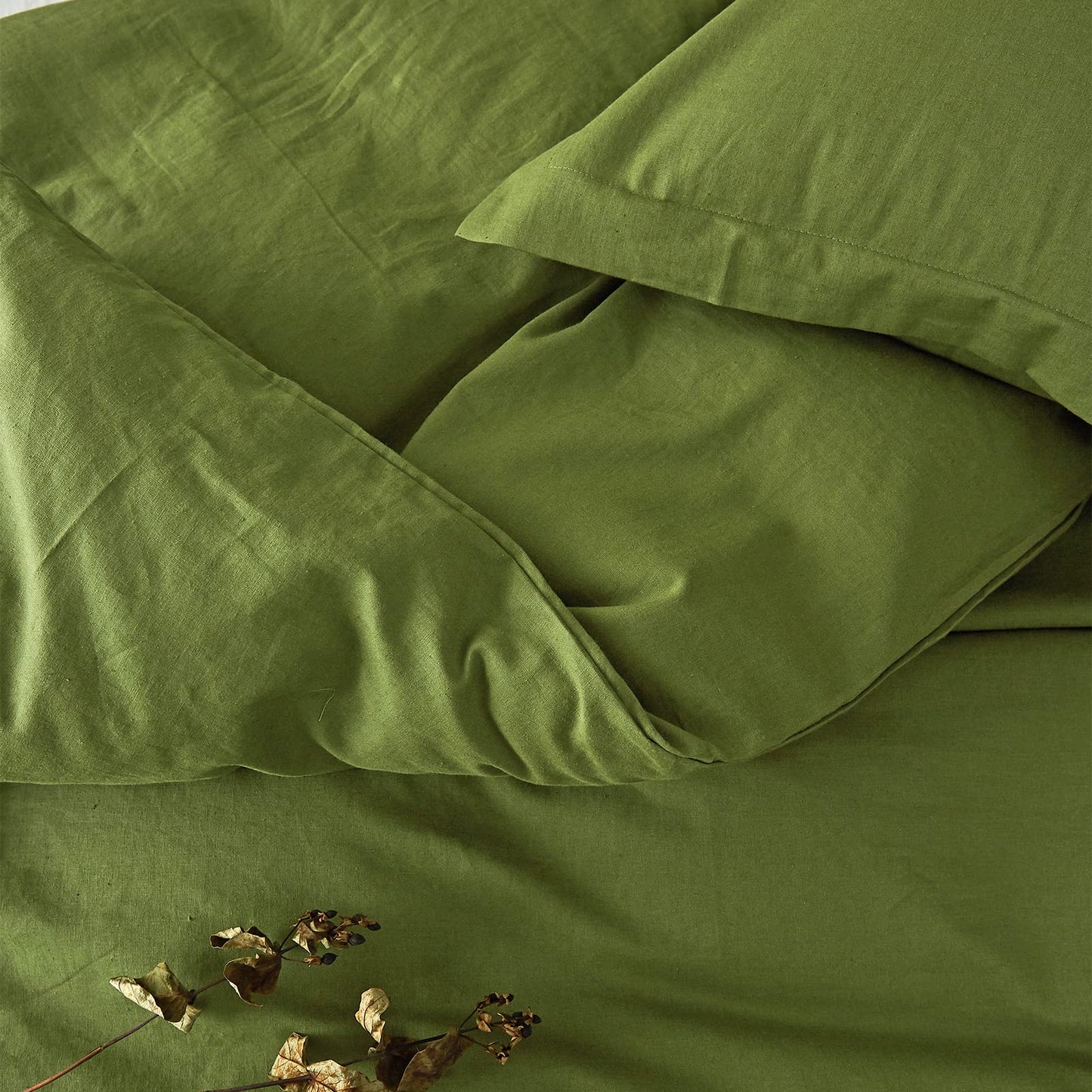 Forest Green King Size French Linen Duvet Cover Set